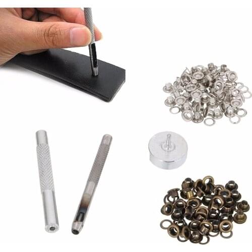 New 4MM Grommet Installation Setting Tool Kit Set + Leather Hole Punch + 80 Eyelets