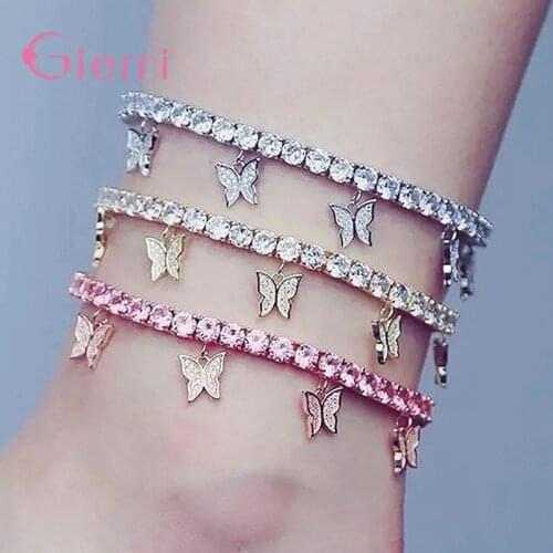 Punk Claw Chain Rhinestone Anklet for Women Gold Silver Pink Butterfly Crystal Anklet Bracelet on Leg Foot Jewelry Gifts