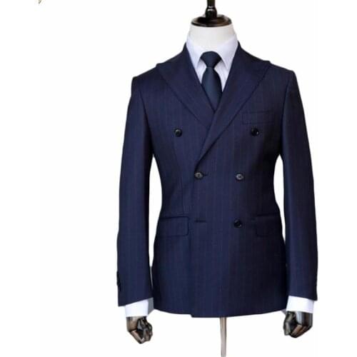 Jacket+Pants+Vest) Pinstripe Summer 3 Piece Groom Tuexdos For Wedding Formal Prom Suit Party Evening Blazer Custom Made