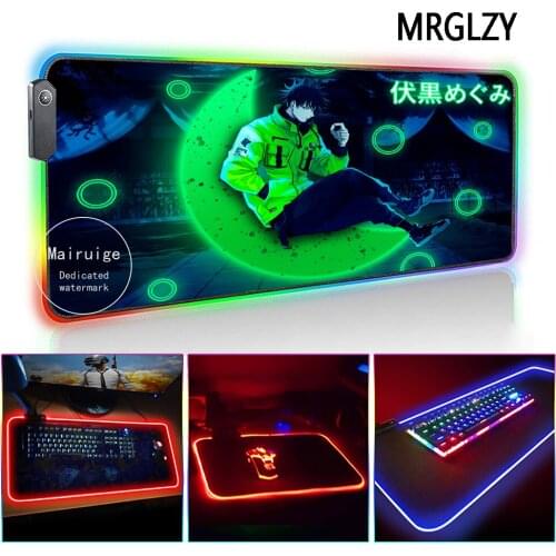 MRGLZY Hot Anime Jujutsu Kaisen LED Light RGB Gamer XXL Megumi Large Mouse Pad Desk Mat Gaming Accessories for Laptop Keyboard