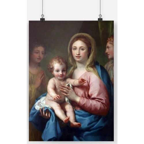 Virgin with the Child and Two Angels Painting Framed Canvas poster wall Art decor Wooden Frame room Study Home Decoration Prints