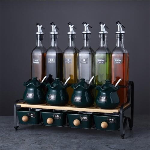 Luxury Ceramic Condiment Bottle Olive Oil Bottle Set Spice Seasoning Rack Jar Container Salt Sugar Tea Storage Household Kitchen