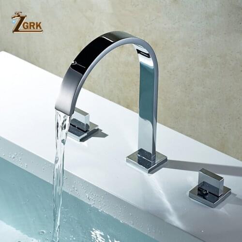 Bathtub Faucets Brass Chrome Polished Deck Mounted Bathroom Sink Faucets 3 Hole Double Handle Hot And Cold Water Tap