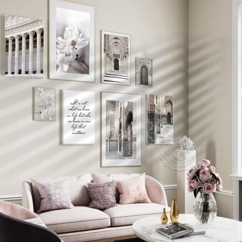 Modern Vintage Church Marble Pillar Palaceart Posters, Moroccan Building Hallway Art Prints, Contracted Construction Home Decor