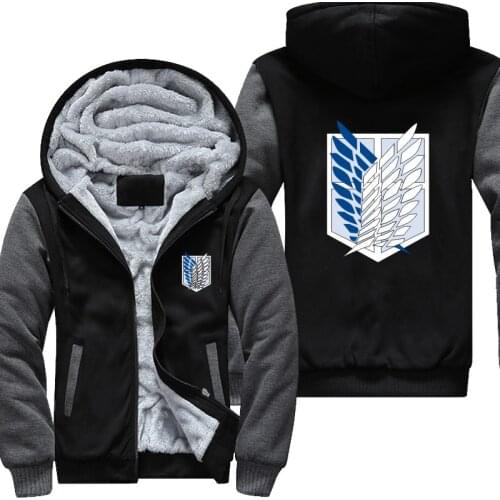 USA size Attack on Titan Survey Legion Mens Womens Printing Pattern Coat Zipper Hoodie Winter Fleece Thicken Jacket