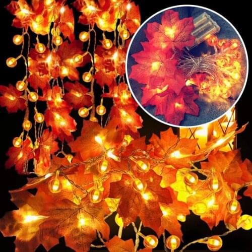 3m 20leds Pumpkin + Maple Leaves Decoration LED Garland Fairy String Lights for Halloween Christmas Party Decor Lightings