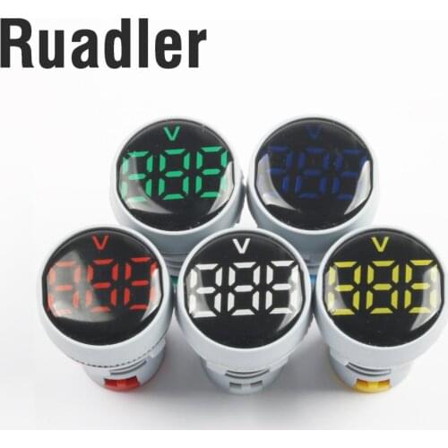 22mm AC20-500V LED Mini Round Voltmeter voltage meter indicator pilot light Red Yellow Green Blue White digital
