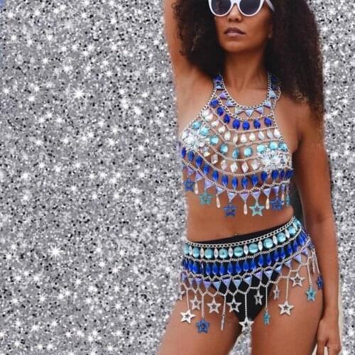 Boho Rhinestone Body Jewelry Belly Dance Summer Beach Body Chains Bra Fashion Charm Harness Chain Body Accessories Jewelry