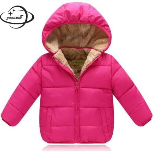 Yauamdb Kids Parkas Winter Warm 2-8Y Girls Boys Cotton Padded Jacket Childrens Hooded Outerwear Solid Zipper Coat Clothes Y46