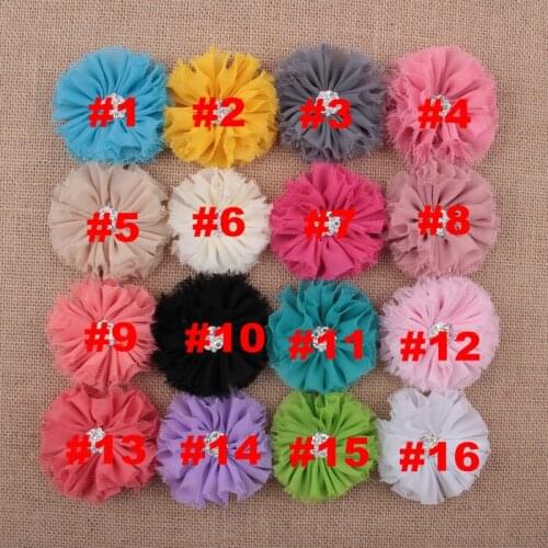 Yundfly 5PCS Fashion 7cm Artificial Frayed Chiffon Flower With Rhinestone Button Fluffy Fabric Flowers For DIY Baby Headbands