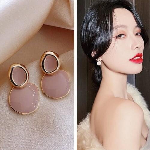 South Korea fashion jewelry Geometric pink contracted earrings Fashion ladies circular earrings Fine jewelry for birthday party
