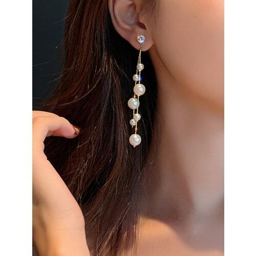 Fashion Anti Allergy Cute/Romantic Needle Long Pearl Tassel Pendant New Temperament Ear Nail Drop Earrings For Women Female 2021