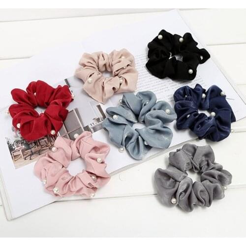 8pcs Women Pearl Hair Scrunchies Ponytail Holder Soft Stretchy Hair Ties Vintage Elastics Hair Bands for Girls Accessories