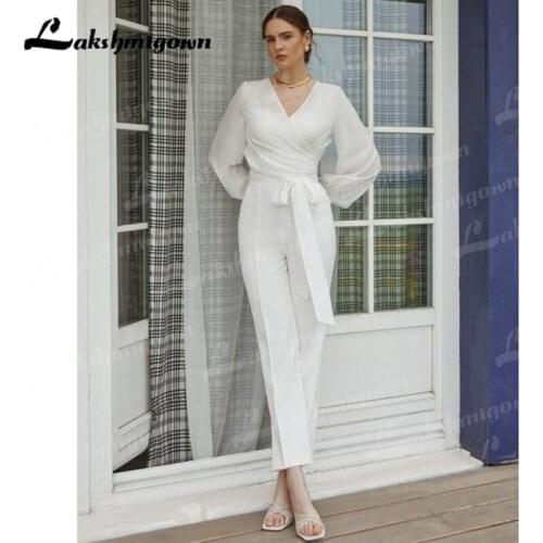 Elegant Jumpsuit Wedding Dresses Pants Suit Long Sleeves Backless Bridal Gown Simple Vintage Formal Robe Party 2022 New Arrival