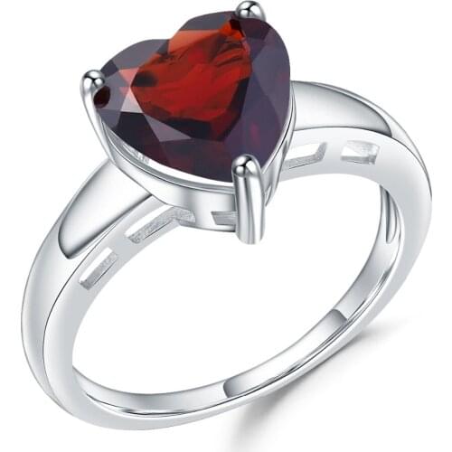 GEMS BALLET Classic 2.78Ct Natural Garnet Heart Rings 925 Sterling Silver Gemstone Ring For Women Wedding Fine Jewelry Gift