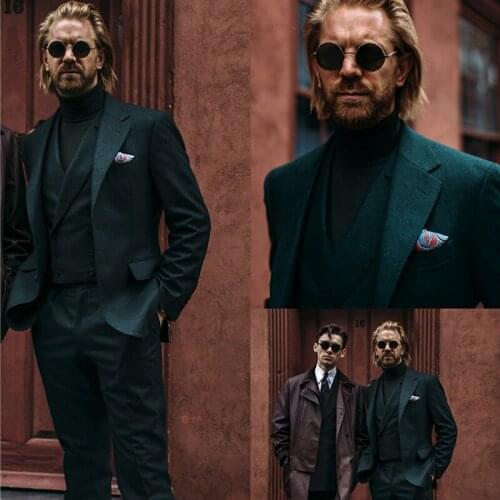 Winter Warm Thick Woolen Mens Coat Pants Suits Custom Made Two Button Wedding Tailored Blazer Jacket 3 Pieces (jacket+vest+pant