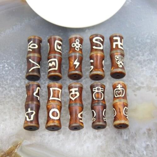 1pcs Vintage Totem Tibetan Dzi Agates Bamboo Joint Beads Connectors Bracelets Necklaces Pendants DIY Jewelry Making Accessory