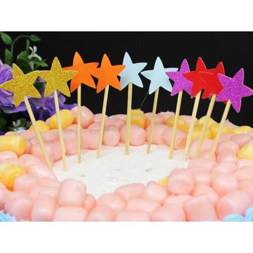 10pcs Small Colorful Cake Topper Star Happy Birthday Party Cake Decor Supplies Baby Shower Decoration Wedding Party