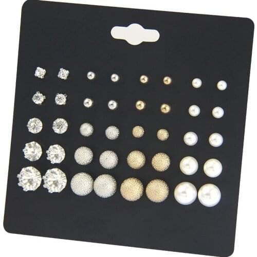 20Pairs White Simulated Pearl Zircon Earrings Set For Women Jewelry On Ear Ball Stud Earrings kit Bijouteria brincos Bijoux