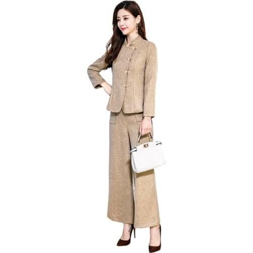 2019 Fashion retro suit suit spring and autumn new Korean version of the goddess casual slim wide leg Pant Suits two sets