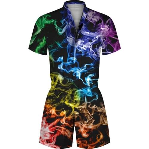 2020 New Design 3D Print Rompers Women Jumpsuit Playsuit Harem Cargo Overalls Summer Casual Zipper Beach Mens Sets