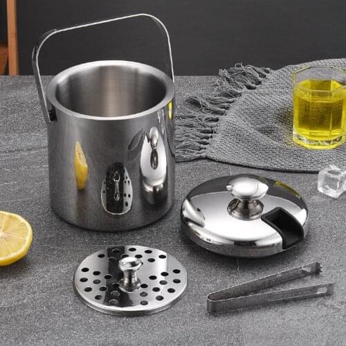 2L Ice Bucket with Lid Strainer Double Wall Stainless Steel Insulated Ice Bucket Champagne Keep Ice Frozen Longer for Home Bar