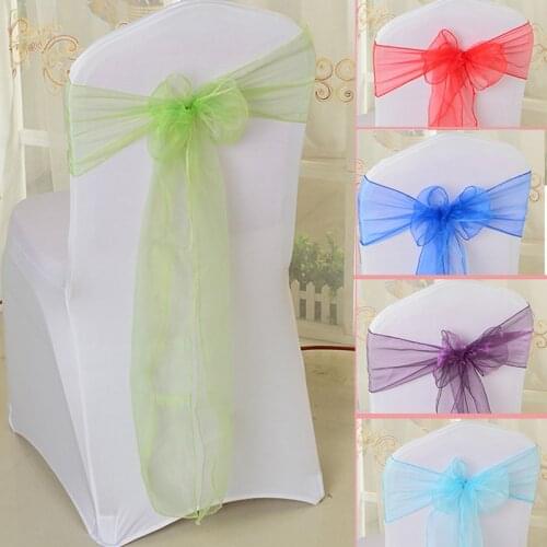 50PCS Chair Sash Knot Sheer Wedding Organza Chair Cover Bow Band Belt Party Hotel Decoration 18*275CMCM