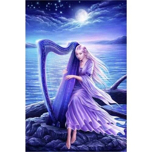 DIY diamond painting diamond embroidery Beautiful girl playing the piano sea cross stitch painting living wedding decoration