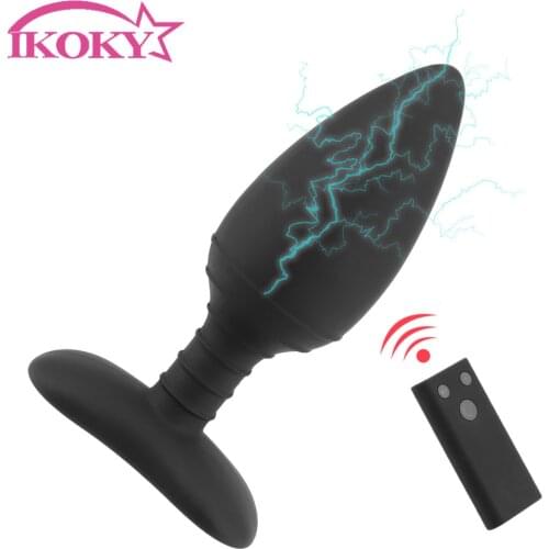 IKOKY Sex Toys For Men Women Prostate Massager Vibrator 10 Frequency Wireless Remote Control Electric Shock Anal Plug Vibrator