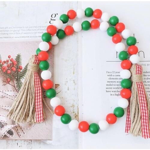 2021 Nordic Style Wood Bead Twine Tassels Farmhouse Hanging Pendant DIY Home Decoration Accessories for Craft Ornaments