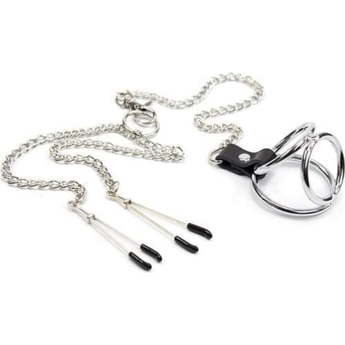 Dildo Cage Penis Rings Nipple and Chain Clitoris Clips for Adults, Breast Clamp Set Men Breast Nipple Privates Clips Penis Rings