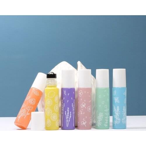 Printing logo 10ml Essential Oil Bottles Mini Roller Bottle Pink Green Blue Yellow Purple Orange Glass Refillable Perfume Bottle