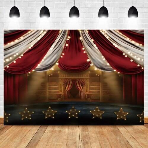 Laeacco Circus Indoor Scene Red White Curtain Shining Lights Stars Baby Child Poster Portrait Customized Photographic Backdrops