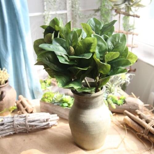 Artificial Magnolia Leaves Silk Flowers For Indoor Botany Wall Home Decoration Fake Leave Plastic Plants Branches Green Plants
