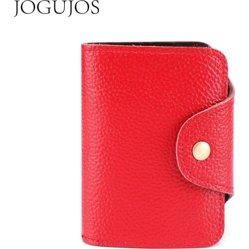 JOGUJOS 2020 Genuine Leather Unisex Coin Purse Women Men Rfid Credit Card Holder Women Vintage Multi-Card Position Wallet Pouch