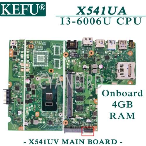 KEFU X541UV original mainboard for ASUS X541UA X541UJ X541U with 4GB-RAM I3-6100U Laptop motherboard