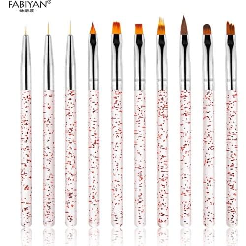 10Pcs/Set Nail Art Brush Acrylic Sequins Handle Liner Drawing UV Gel Pen French Brushes Half Moon Shape Gradient Manicure Tool