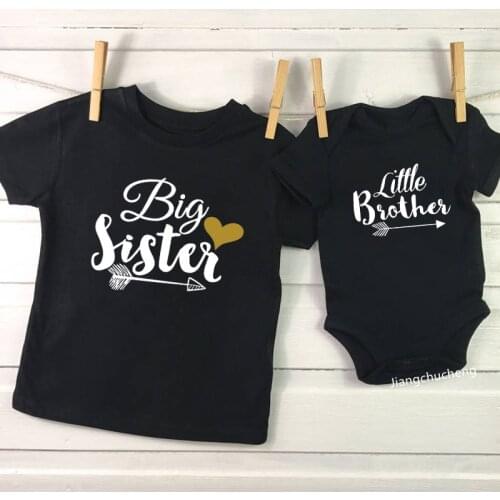Big Sister Little Brother Family Matching Outfits Cotton Short Sleeve Girls Tshirts Newborn Baby Bodysuits Cute Twins Clothes