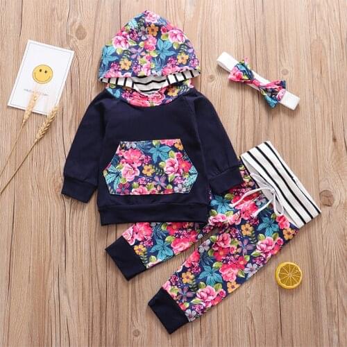 Newborn Baby Girl Kids Clothes Set Fashion Floral Hoodie T-shirt Flowers Pants 2Pcs Infant Clothing Toddler Outfits Suit
