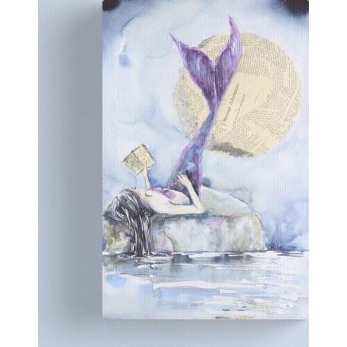 Beautiful Mermaid Moon Reading Gifts Canvas HD Prints Pictures Wall Art Painting Home Decor Modular Poster Living Room Framework