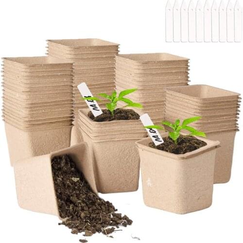 Square Flower Nursery Pot with Labels Pulp Cups Garden Supplies for Indoor / Outdoor