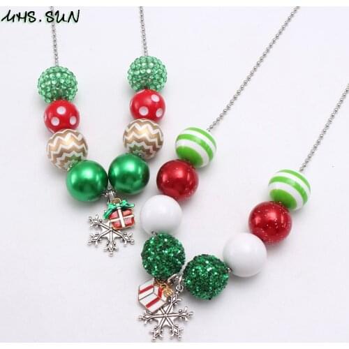 MHS.SUN Christmas Style Beads Necklace Snowflake Pendant Long Chain Necklace For Child Girls Adorable Jewelry Accessories Gifts