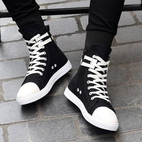 Fashion High Top Men Shoes 2019 New Black White Canvas Shoes Men Casual Shoes For Autumn Male Footwear Sneakers Lace Up XC-79