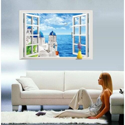 Wall paintings 3D three-dimensional wall stickers window Santor ini Sticker for home hotel room bathroom Decoration WX15916050