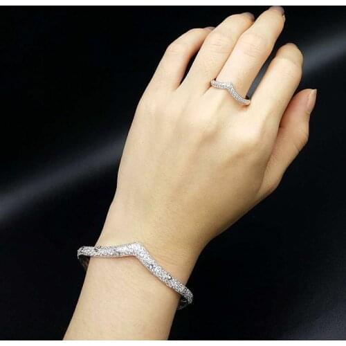 New Arrival round shape exquisite micro pave setting wedding bridal Bracelets Bangle Women and Rings Sets Jewelry Set Bijoux