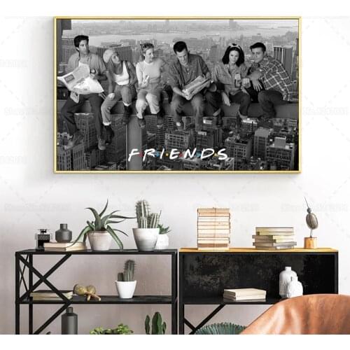 Lunch on A Skyscraper New York City Black White Vintage Poster Tv Show Friends Canvas Painting Wall Art for Living Room
