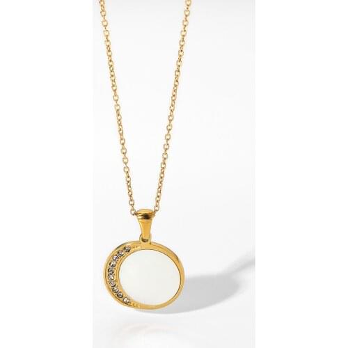 Wholesale 18K Gold Stainless Steel Jewelry Natural Shell Dimonds Zircon Sun Moon Pendant Necklace For Women Accessories