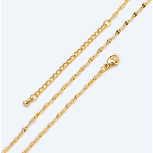 Gold Plated Stainless Steel Chain Necklaces 2mm, Finished Necklace with Extender Chain, 16-18 Inch Adjustable (#LK-450-1)