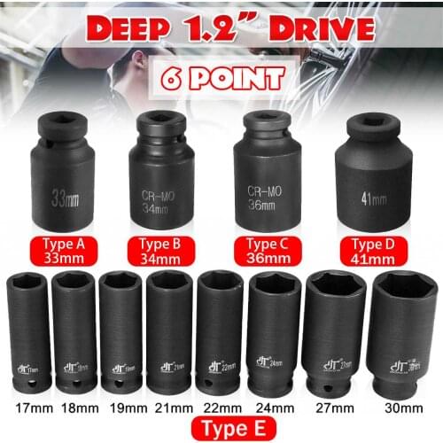 Wheel Black Hex 6 Point 1/2" Drive Deep Socket 17mm 18mm 19mm 21mm 22mm 24mm 27mm 30mm 33mm 34mm 36mm 41mm