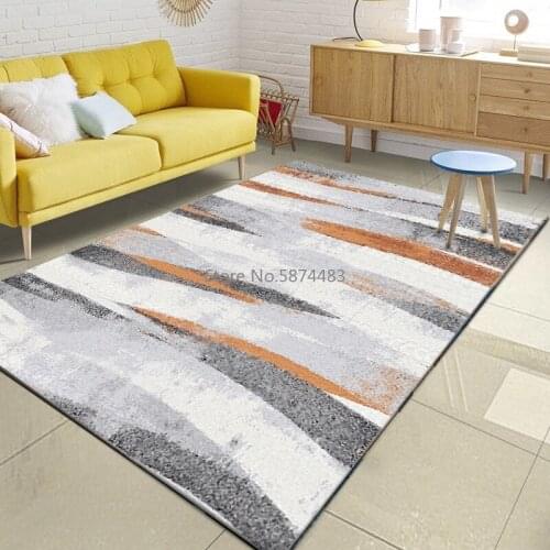 Nordic Minimalist Grey Orange Pattern Area Rug Living Room Sofa Coffee Table Large Carpet Bedroom Kids Tatami Non-Slip Floor Mat